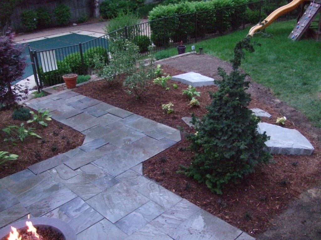 Blue Flagstone Walkway with Plants
