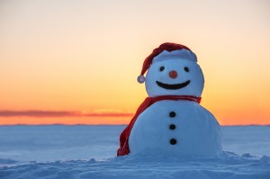 snowman on orange sunset background