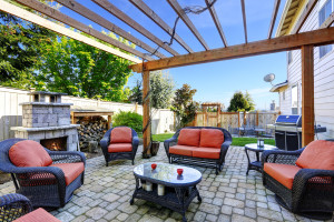 Home Garden With Patio Area And Fireplace