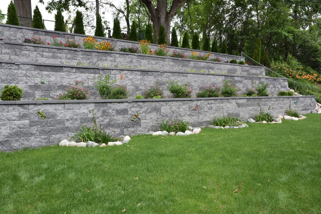 landscape project of a terraced wall completed by Twin Oaks Landscape in Ann Arbor Michigan