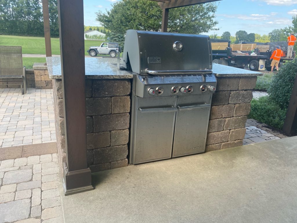 brick paver patio grill area installed by twin oaks landscape