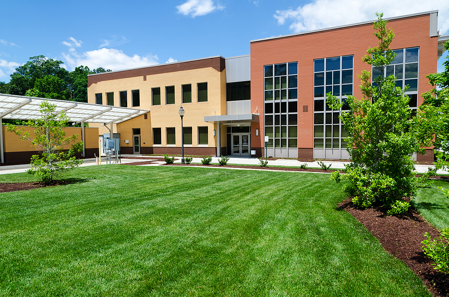 Modern medical office building in suburban area.