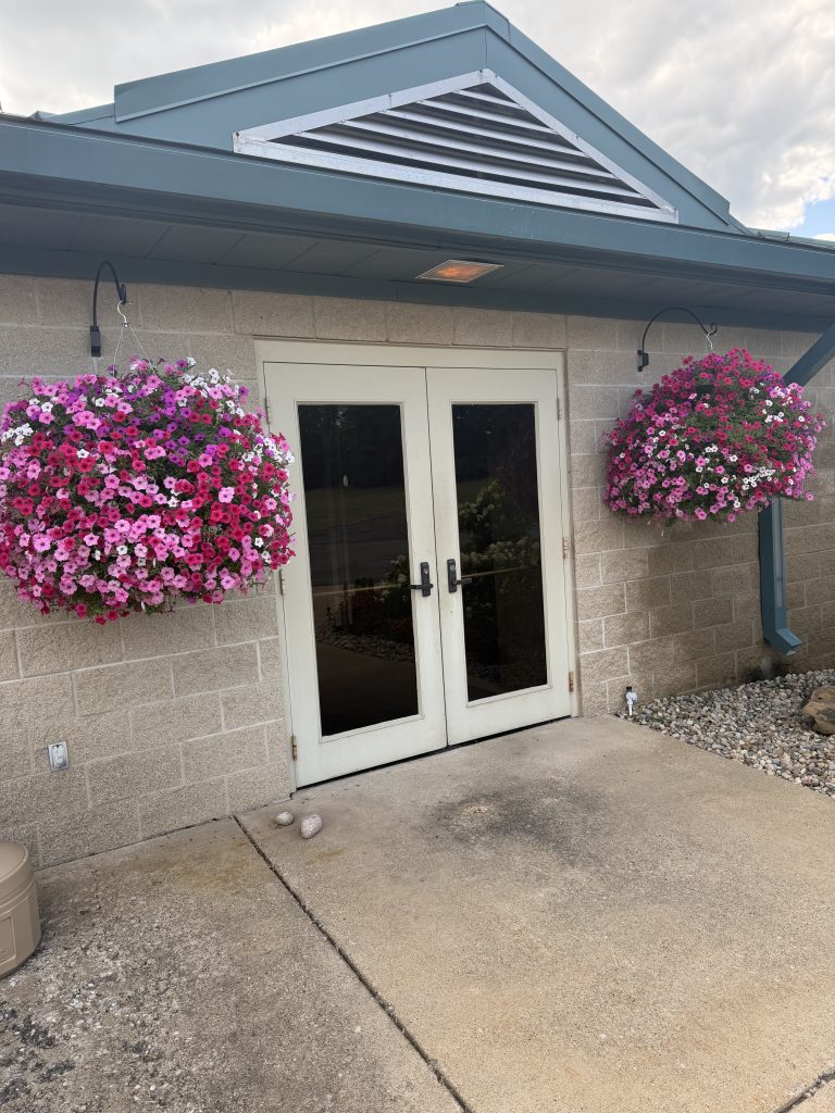 Landscape Project pavers and glass doors with wreaths